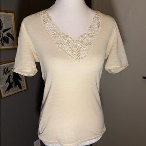 Elegant Cream Lace Trim Women's Top